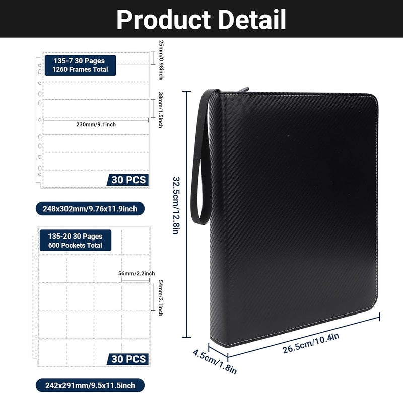 ENPOINT Acid Free Film Negative Storage Kit, 3 Ring Binder with 30 Pack 1260 Frames 35mm Negative Sleeves and 30 Pack 600 Pockets 35mm Slide Storage Pages, Coin Collection Supplies, Stamp Album - Image 2
